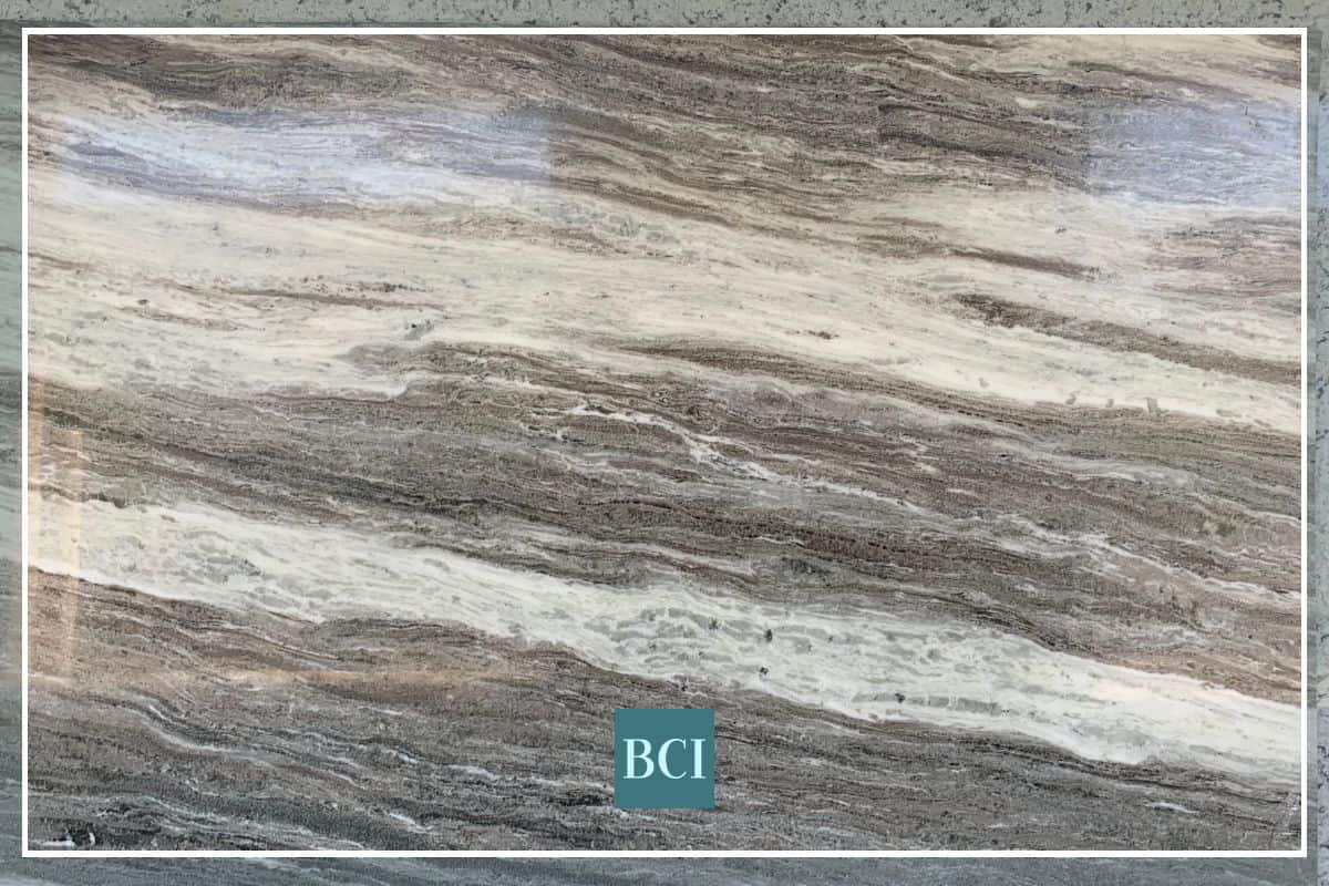 Photo of Fantasy Brown quartzite slab that is perfect for a kitchen island countertop.