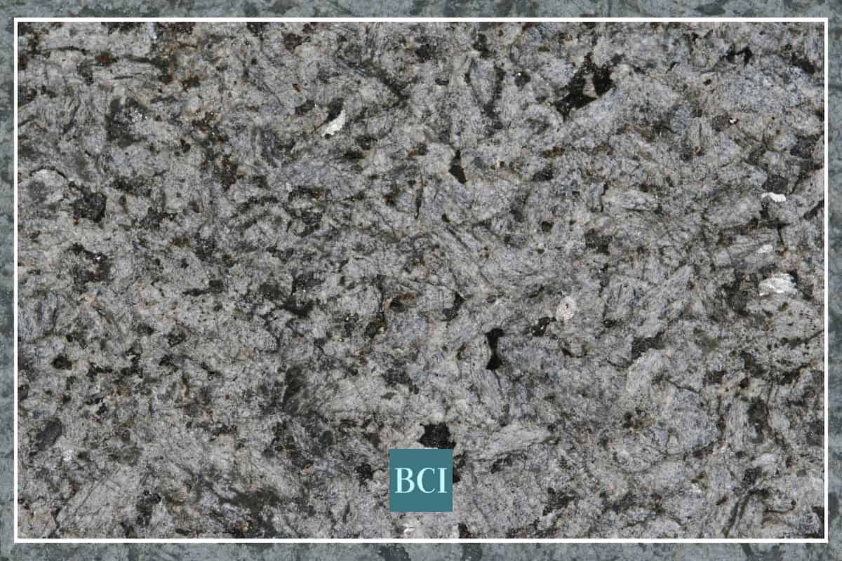 Photo of black and grey flecked granite. Granite is one of the most popular types of stone countertops. 