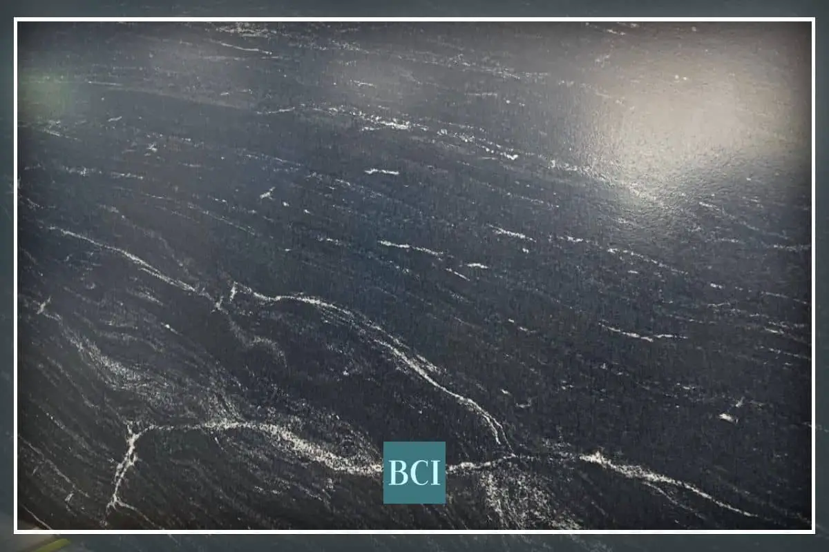 Photo of black granite that looks like soapstone, that is perfect for a kitchen or bath countertop. 