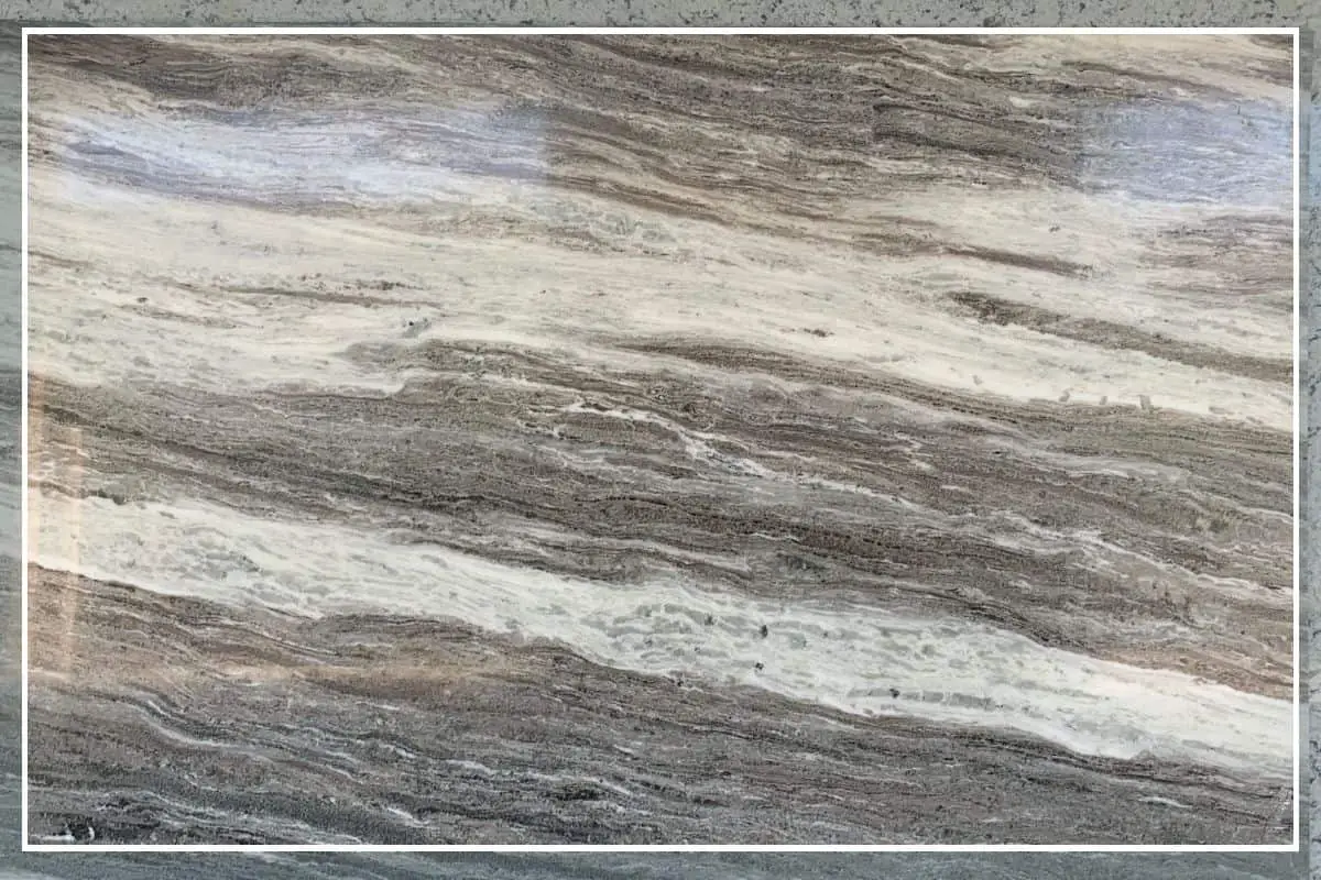 Photo of Fantasy Brown Quartzite countertop slab with cream, tan and warm browns.